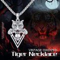 wholesale 925 Sterling Silver Tiger Skull Triangle Pendant Necklace-0-4