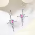 TOUPOP 925 Sterling Silver Birthstone Cross Heart Drop Earrings-0-4