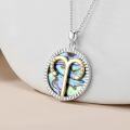 wholesale 925 Sterling Silver Abalone Shell Natural Cubic Zirconia Taurus Zodiac Necklace 12 Constellation Coin Pendant-0-1