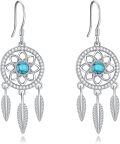 wholesale 925 Sterling Silver Turquoise Flower Feather Drop Earrings for Women-0-0