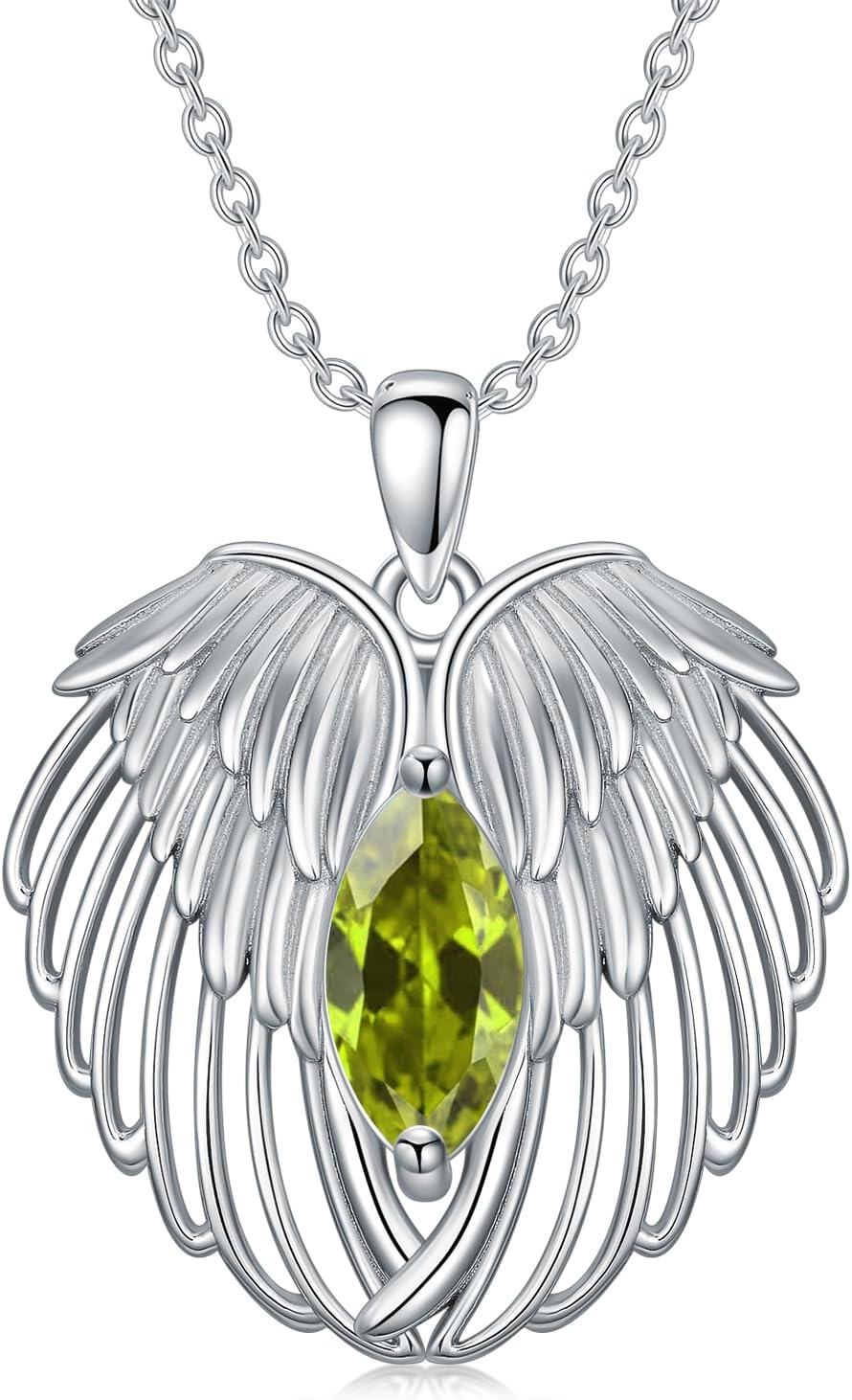 Sterling Silver Birthstone Angel Wings Necklace for Women -0-1