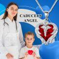 wholesale 925 Sterling Silver with Simulated Ruby Heart Crystal Nurse Necklace - Hypoallergenic Angel Inspired Jewelry Gift for Medical Professionals-0-5