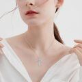 wholesale 925 Sterling Silver Aquamarine March Birthstone Cross Pendant Necklace with Rose Design-0-1