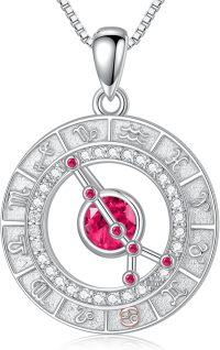 wholesale Sterling Silver White Gold Plated Zodiac Necklace with Birthstone for Women-Cancer&Ruby&06.21-07.22