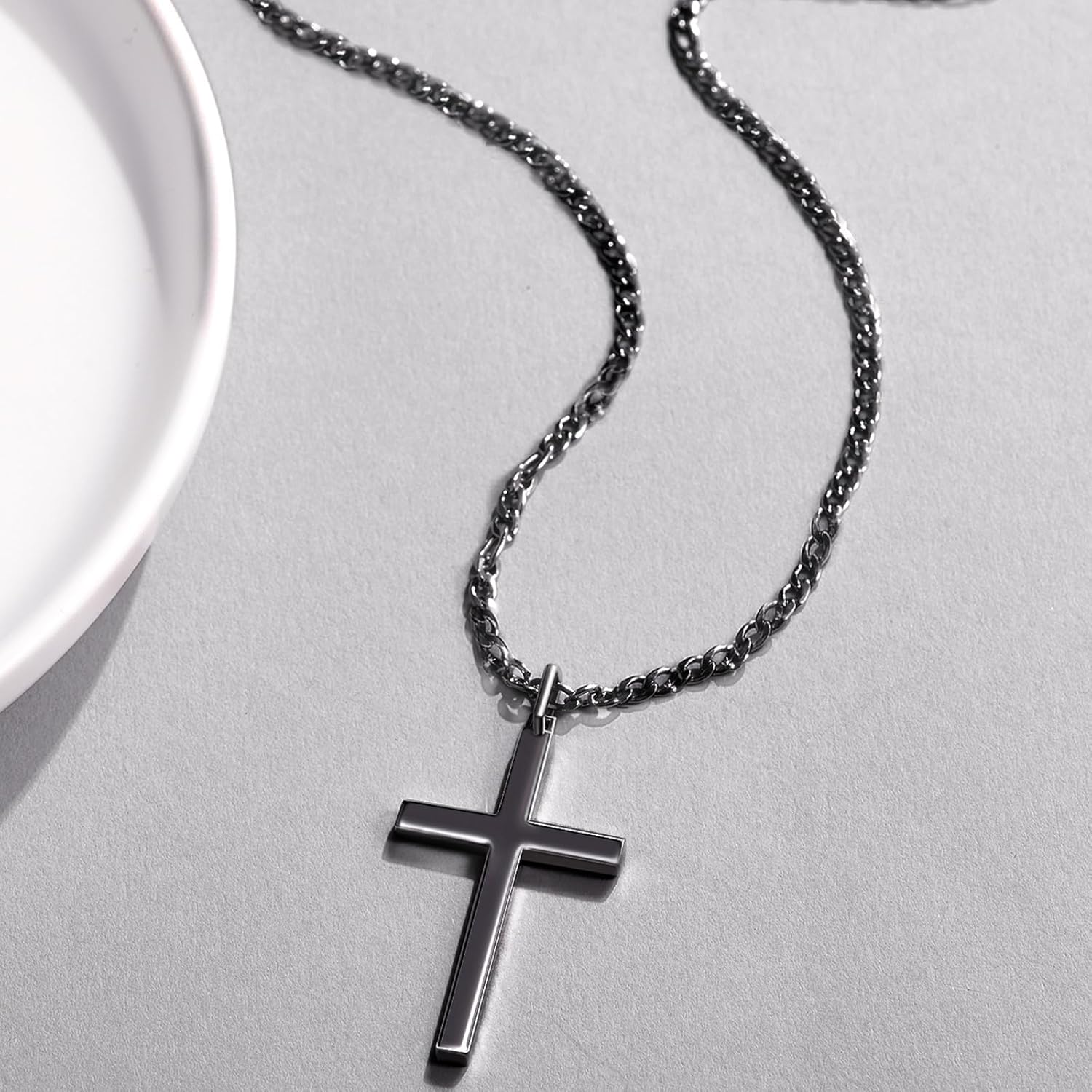 wholesale Stainless Steel Black Plated Mens Cross Pendant Necklaces for Men s 24 Chain-0-2