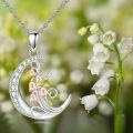 wholesale 925 Sterling Silver Crescent Moon & Lily of the Valley Pendant Necklace for Women - Mother's Day Gifts-0-4