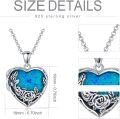 wholesale 925 Sterling Silver Blue Opal Heart & Rose Flower Photo Locket Pendant Necklace for Women-0-5