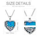 wholesale 925 Sterling Silver Blue Opal Heart & Rose Flower Photo Locket Pendant Necklace for Women-0-5