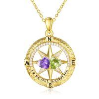 wholesale 925 Sterling Silver Compass Pendant with Birthstones for Women-02-08-Feb-Aug