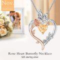 wholesale TOUPOP November Birthstone Necklace 925 Sterling Silver Rose Heart Citrine Necklace Heart Butterfly Pendant Necklace Jewelry Anniversary Birthday Christmas Gifts For Women Her Wife Girlfriend Mom -0-2