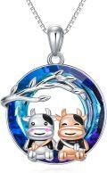 wholesale 925 Sterling Silver Cow & Horse Charm Friendship Necklace for Women Girls-0-0