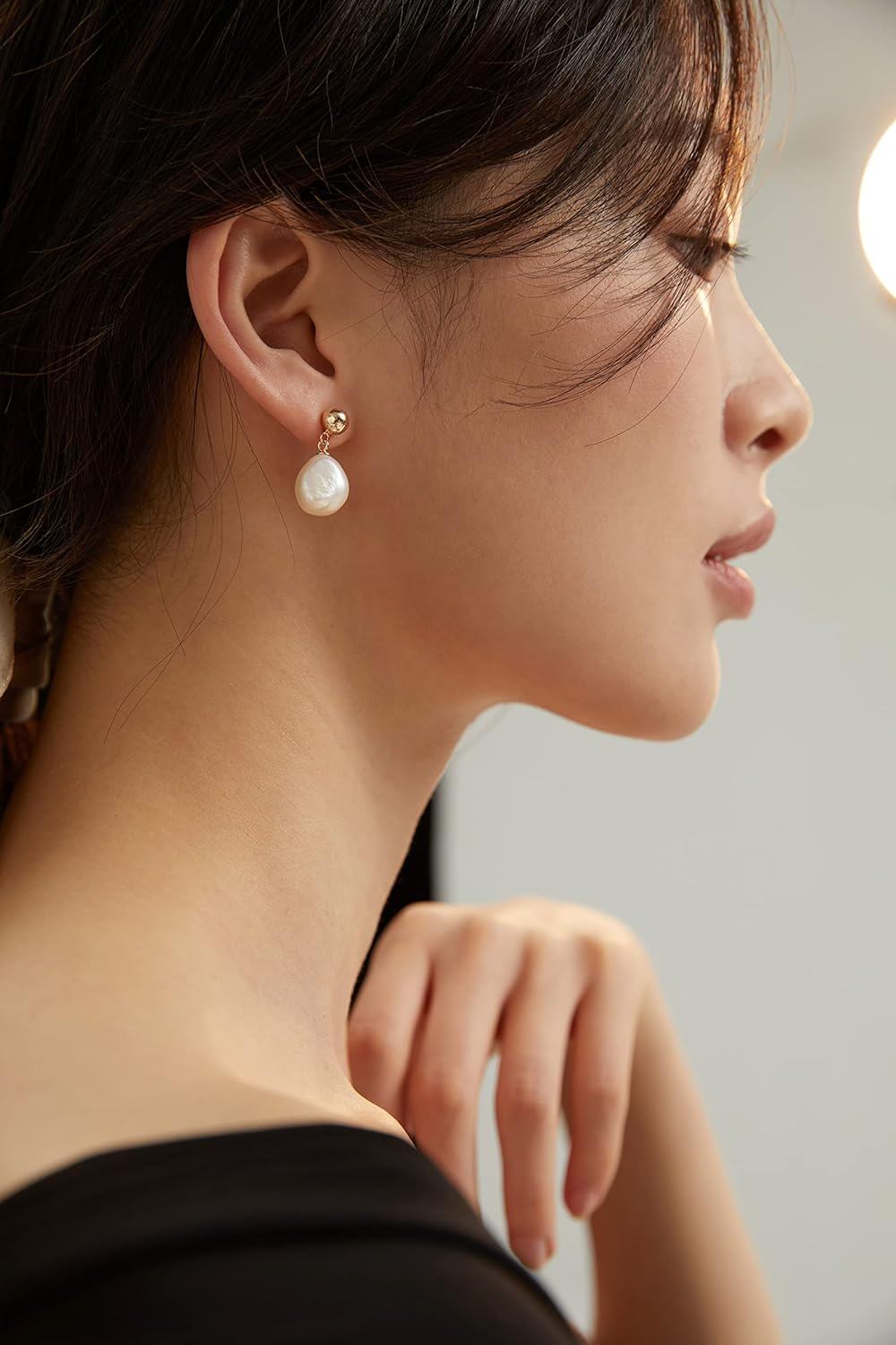 Gold Plated Sterling Silver Baroque Pearl Stud Earrings for Women-0-3