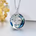 TOUPOP Sterling Silver Blue Crystal Butterfly Tree Of Life Necklace-0-4