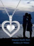 wholesale 925 Sterling Silver Double Layered Cubic Zirconia Open Heart Pendant Necklace for Women-0-2