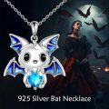wholesale 925 Sterling Silver Metal Cubic Zirconia Blue Bat Heart Pendant Necklace for Women Girls Gifts-0-5