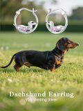 wholesale Sterling Silver Pink Tourmaline Dachshund Dog Birthstone Hoop Earrings for Women, October Birthstone Jewelry Gift, 16.4mm Wiener Dog Studs-0-2