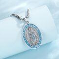 wholesale 925 Sterling Silver Our Lady of Guadalupe Blue Enamel Pendant Necklace for Men & Women-0-2
