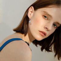 wholesale 925 Sterling Silver Heart-Shaped Blue Crystal Dangle Earrings with Filigree Design and Anchor Charm - Hypoallergenic Jewelry for Women-Filigree