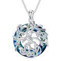 TOUPOP Sterling Silver Blue Crystal Elephant Tree Of Life Necklace Gifts For Women-0-0