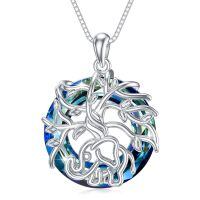 TOUPOP Sterling Silver Blue Crystal Elephant Tree Of Life Necklace Gifts For Women-undefined