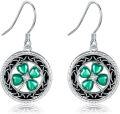 wholesale 925 Sterling Silver Clover Leaf Drop Earrings with Green Enamel and CZ Stones for Women-0-0