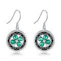 wholesale 925 Sterling Silver Clover Leaf Drop Earrings with Green Enamel and CZ Stones for Women-0-0