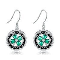 wholesale 925 Sterling Silver Clover Leaf Drop Earrings with Green Enamel and CZ Stones for Women-Shamrock Ohrringe