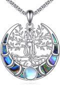 wholesale 925 Sterling Silver Tree of Life Goddess Moon Phase Pendant Necklaces with Abalone Shell and Opal Stone for Women's Spiritual-0-0