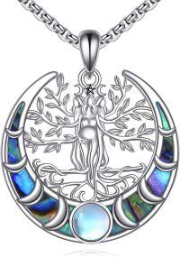 wholesale 925 Sterling Silver Tree of Life Goddess Moon Phase Pendant Necklaces with Abalone Shell and Opal Stone for Women's Spiritual-Triple Moon