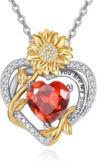 wholesale 925 Sterling Silver Sunflower Birthstone Necklace Women s Heart Pendant Jewelry Gift-07 Jul