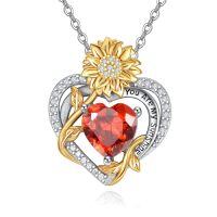 wholesale 925 Sterling Silver You Are My Sunshine Sunflower Heart Pendant Necklace-07 Jul