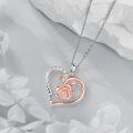wholesale 925 Sterling Silver Rose Flower Heart Pendant Necklace with Cubic Zirconia and Engraved I Love You for Women-0-2