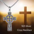 wholesale 925 Sterling Silver Celtic Knot Cross Pendant Necklace with Black Enamel Accents for Men and Women-0-5