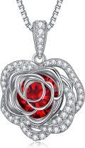wholesale  Sterling Silver 12 Birthstone Rose Pendant Necklace Mother s Day Gift -0-0
