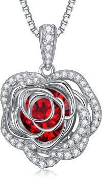 wholesale  Sterling Silver 12 Birthstone Rose Pendant Necklace Mother s Day Gift -1-Jan-Garnet