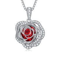wholesale 925 Sterling Silver 12 Birthstone Rose Pendant Necklace Mother s Day Gift-1-Jan-Garnet