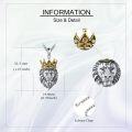 wholesale 925 Sterling Silver Plated  Crowned Lion Head Pendant Necklace with Gold Accents and Cubic Zirconia Stones-0-3
