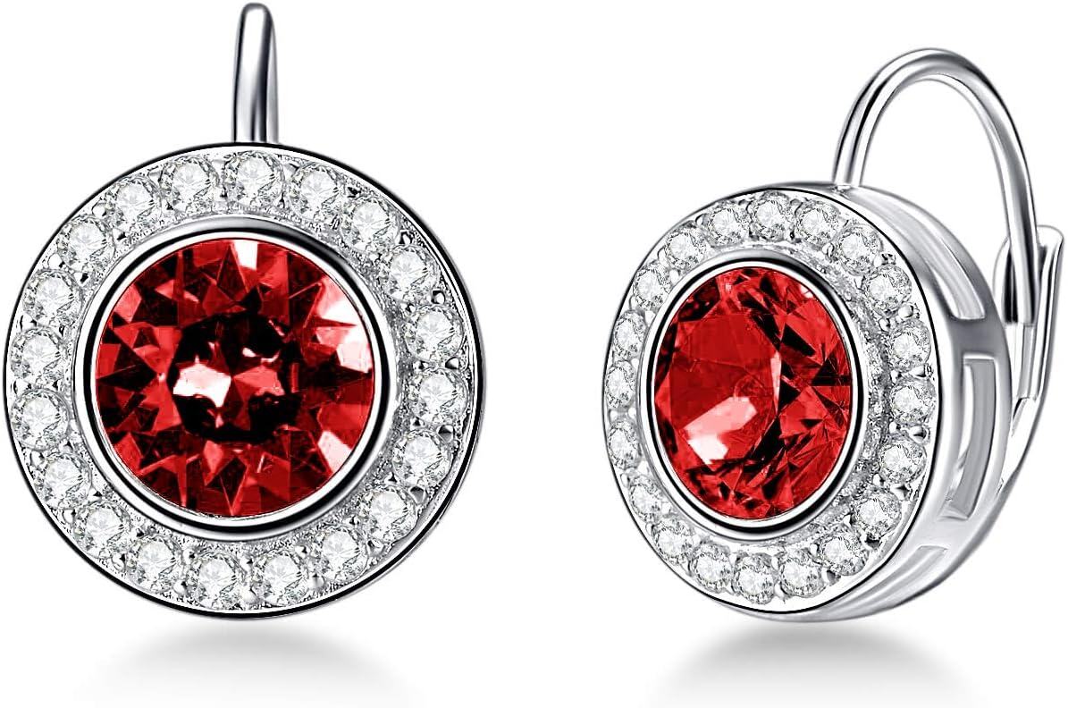 Sterling Silver Austria Crystal Halo Leverback Earrings Birthday Gifts for Women-0-0