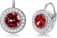 wholesale 925 Sterling Silver Austria Crystal Halo Leverback Earrings Birthday Gifts for Women-Red