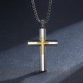 wholesale 925 Sterling Silver Two-Tone Black & Gold Cross Pendant Necklace for Men/Women-0-2