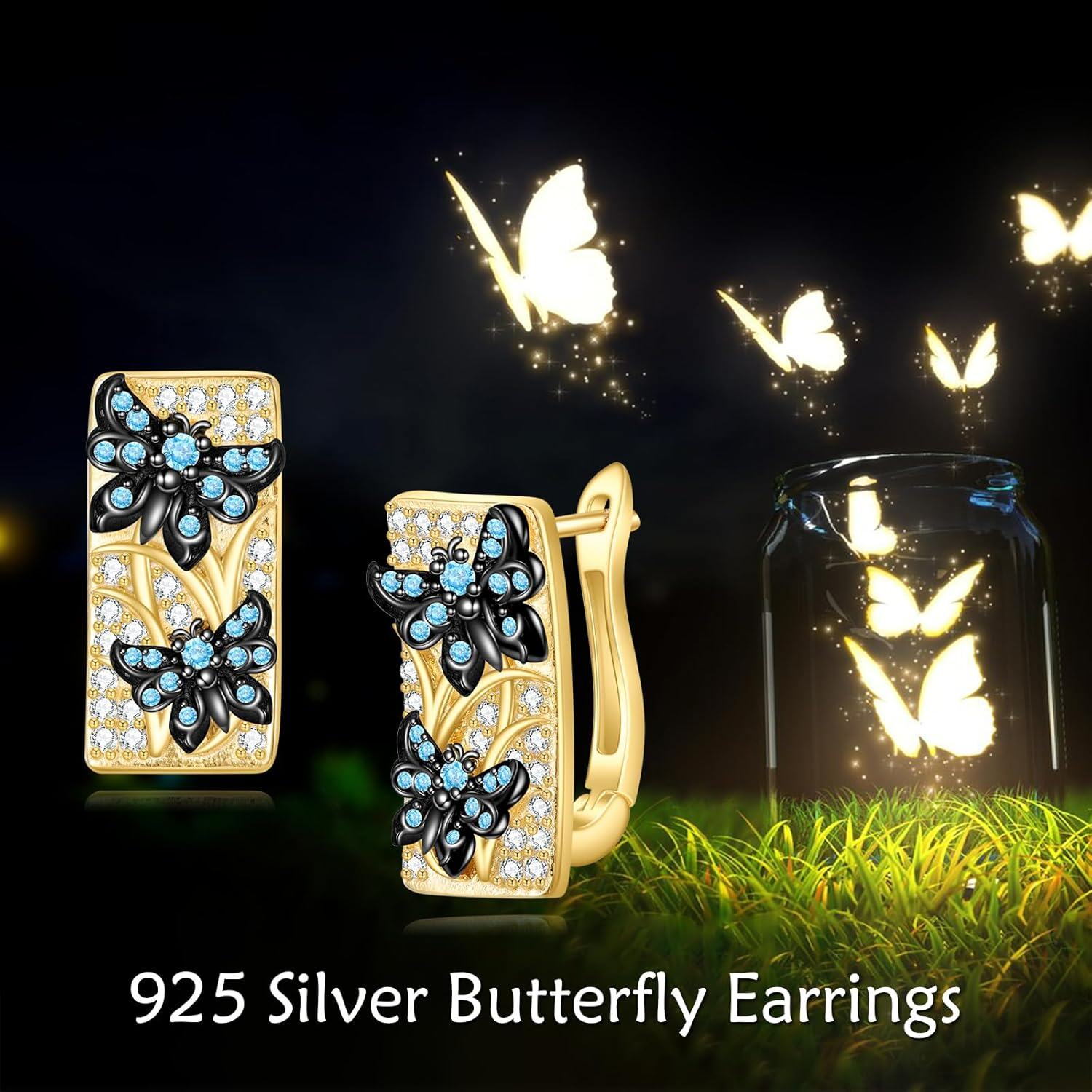 Sterling Silver Gold Plated Butterfly Hoop Earrings Jewelry Gifts-0-1