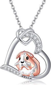 wholesale 925 Sterling Silver Heart-Shaped Guinea Pig Pendant Necklace with Cubic Zirconia Gifts for Women-Guinea Pig