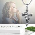 wholesale 925 Sterling Silver Praying Hands Cross Religious Medal Pendant Necklace for Men & Women-0-5