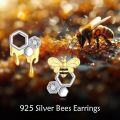 wholesale 925 Sterling Silver Honeycomb & Bee Stud Earrings with Cubic Zirconia - Gold Plated and Enamel Accents-0-4
