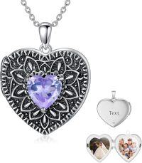 wholesale  Sterling Silver Birthstone Gemstone Heart Photo Locket Necklace Holds 2 Pictures Jewelry Gift -05 May-06 June-12 December-11 November-02 February-10 October-09 September-04 April-07 July-08 August-01 January-03 March