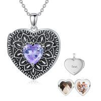wholesale 925 Sterling Silver Birthstone Gemstone Heart Photo Locket Necklace Holds 2 Pictures Jewelry Gift-05 May-06 June-12 December-11 November-02 February-10 October-09 September-04 April-07 July-08 August-01 January-03 March
