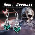 wholesale 925 Sterling Silver Green Heart & Skull Drop Earrings Gothic s for Women-0-5