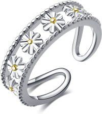 wholesale 925 Sterling Silver Filigree Daisy Toe Rings Adjustable Beach Foot Jewelry Gifts for Women-Daisy
