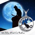 wholesale 925 Sterling Silver Moon Star Black Cat Pendant Necklace s for Women-0-4