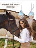 wholesale 925 Sterling Silver Horse & Girl Oval Drop Earrings with Blue Stone and Rose Gold Accents-0-5